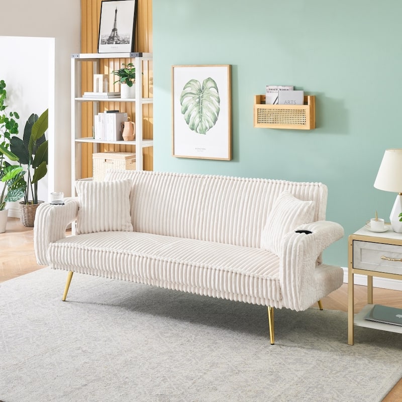 74.01" Straight Corduroy Sofa Bed with Pillows and Adjustable in Three Levels