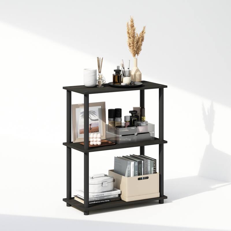 23.6 in. Tall Black Wood 3-Shelf Bookcase