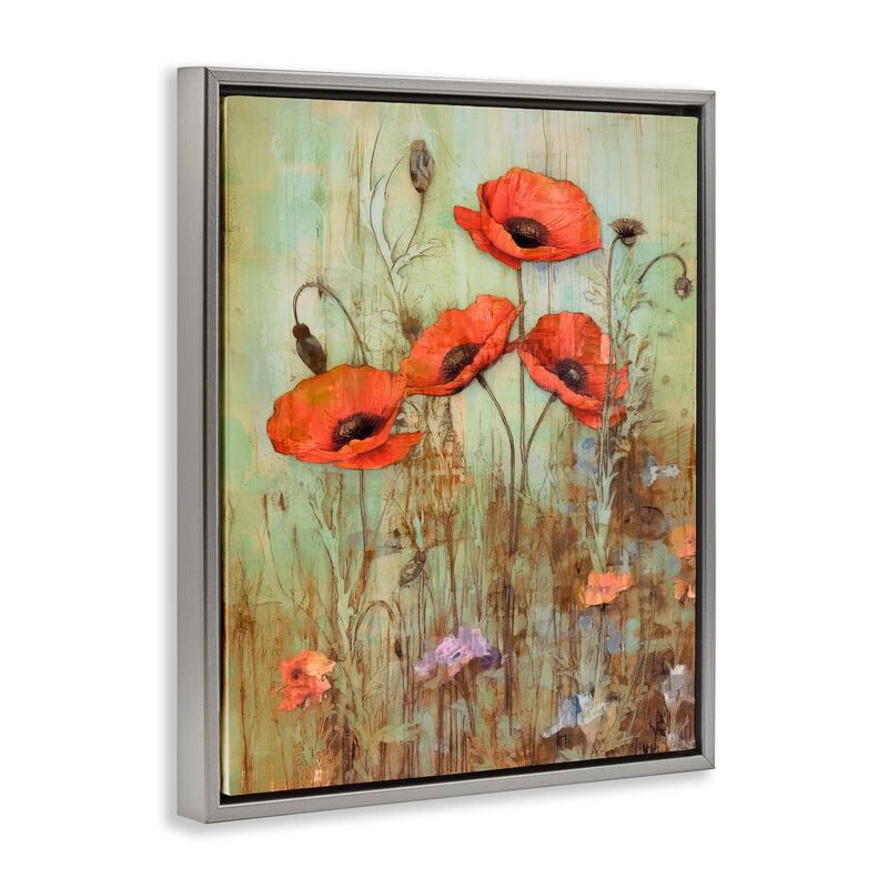Stupell Rustic Red Poppies Framed Floater Canvas Wall Art Design by Enrico McGarrigle