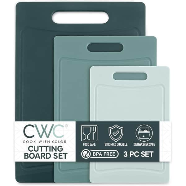 COOK WITH COLOR Non-Slip Cutting Board Set with Easy Grip Handle for Meat, Veggies, and Fruits, 3 Cutting Boards - Teal