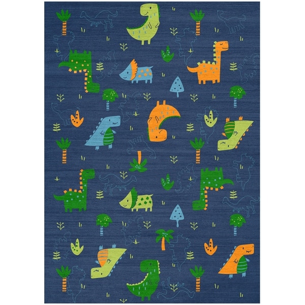 slide 2 of 9, Nourison Imagination Indoor only Cute Dinosaurs Blue Graphic Area Rug 3'5" x 5' - Navy/Multicolor