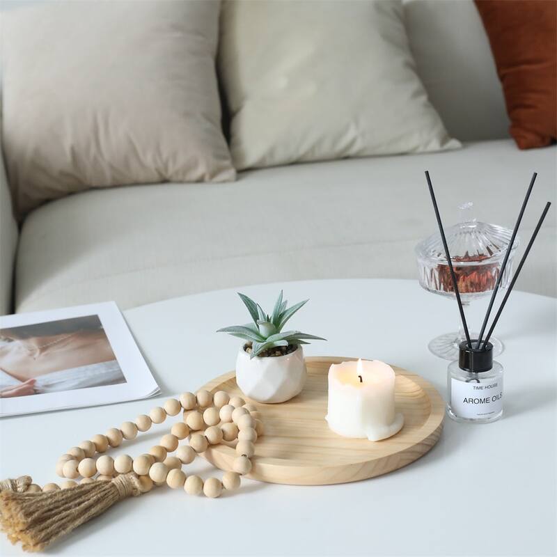 Kishen Ridge Round Natural Wood Glossy Tray