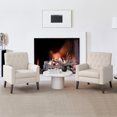 LUE BONA Linen Accent Chair Comfy Living Room Chair with Arms Upholstered Button Tufted Armchair Modern Arm Chairs Set Of 2