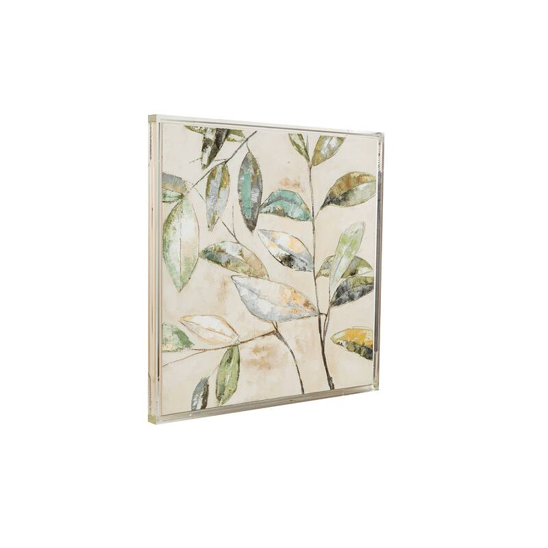 Canvas Wall Art Wood Frame Hand Painted Leaf Design - 40" Multi