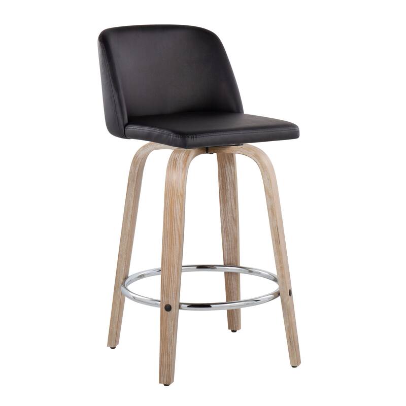 Carson Carrington Vallberga 26" Fixed-Height Counter Stool With Whitewashed Wood Base (Set of 2) - Black PU/Whitewashed/Round Chrome