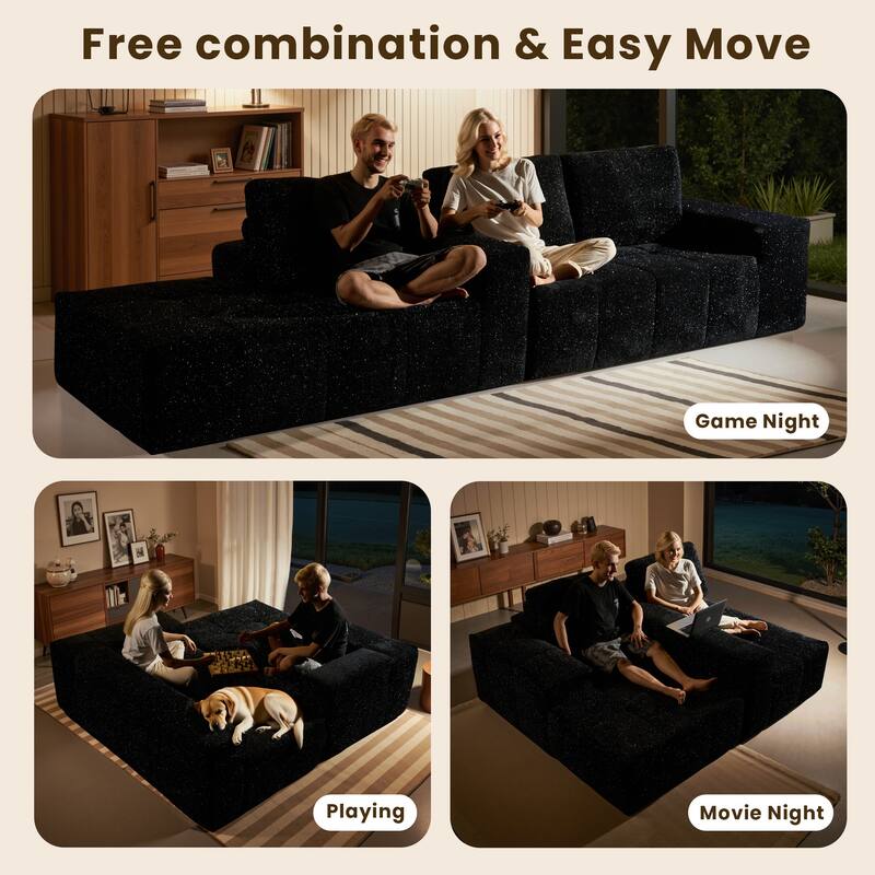 HOOOWOOO Modern Sparkly Velvet Fabric Chaise Sofa Couch