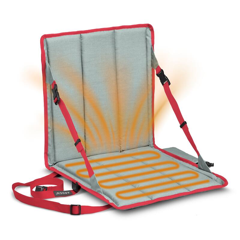 ARDEN Heated Stadium Seat, Foldable, Lightweight With Carrying Strap - Gray/Red