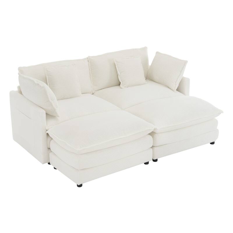 75.6" Corduroy U-Shaped Sectional Sofa with Ottoman and Storage Pockets