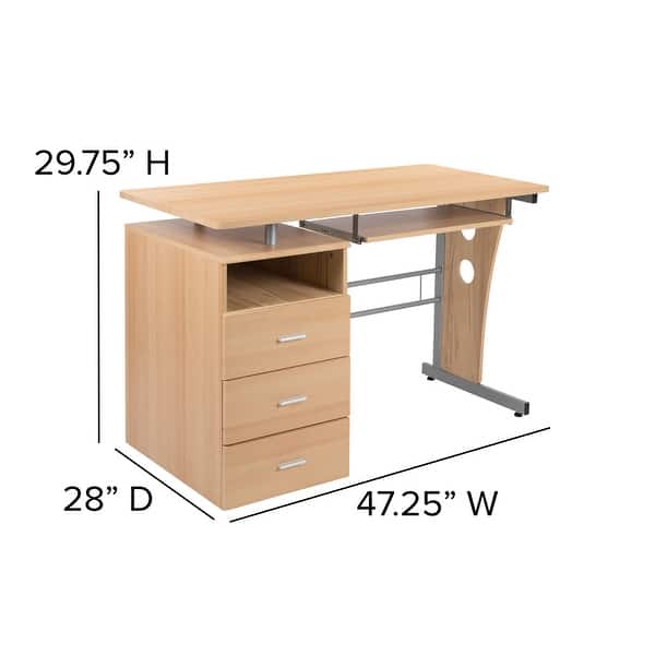 dimension image slide 0 of 3, Pedestal 3-drawer Computer Desk with Keyboard Tray