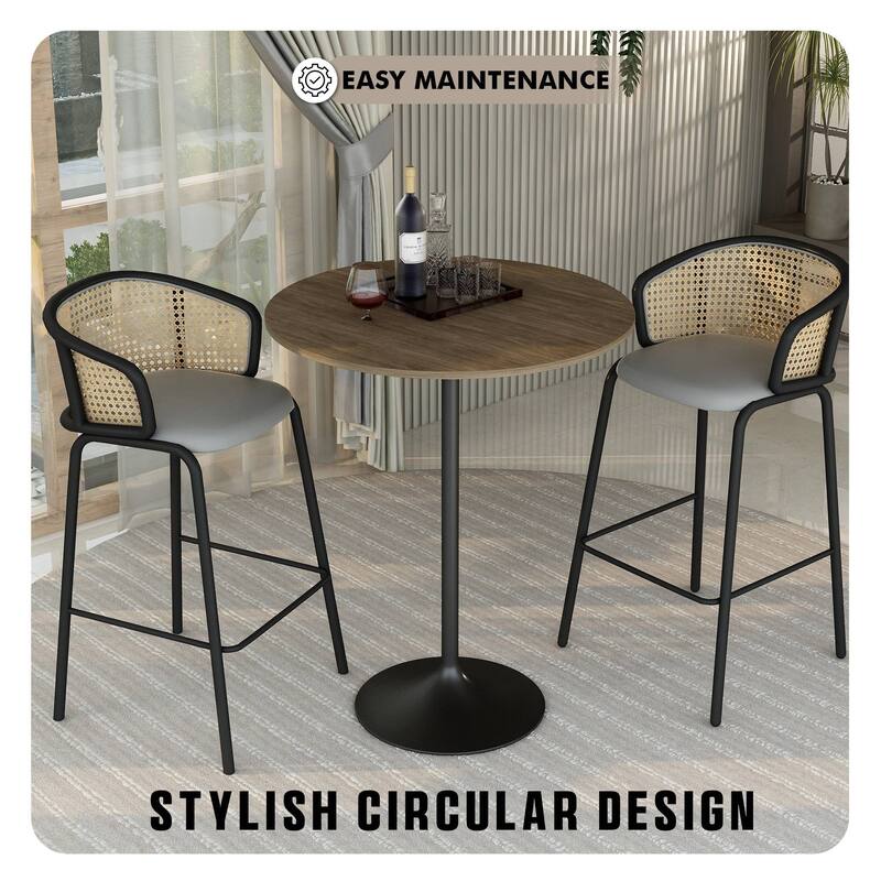 LeisureMod Verve 36" Bar Height Dining Table with MDF Round Top in Black Marbleized