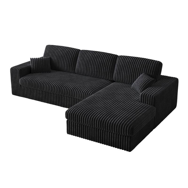 L-Shaped Sectional Sofa with Chaise Lounge, Corduroy Modular Foam Sofa, Upholstered Sofa with 2 Cushion & 2 Throw Pillows