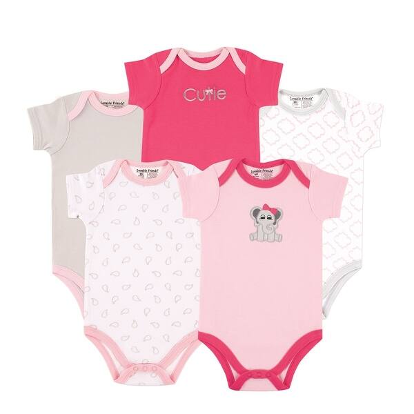 slide 1 of 1, Luvable Friends Baby Girl Cotton Bodysuits 5pk, Elephant 0-3 Months - Elephant