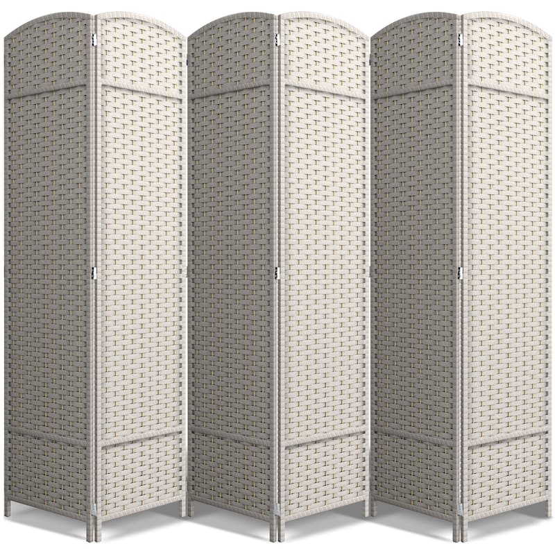 Sorbus 6 Panel Room Divider Tall Privacy Partition Screen Extra Wide Double Hinged Mesh Hand-Woven Folding Wall Divider - 6ft - Beige