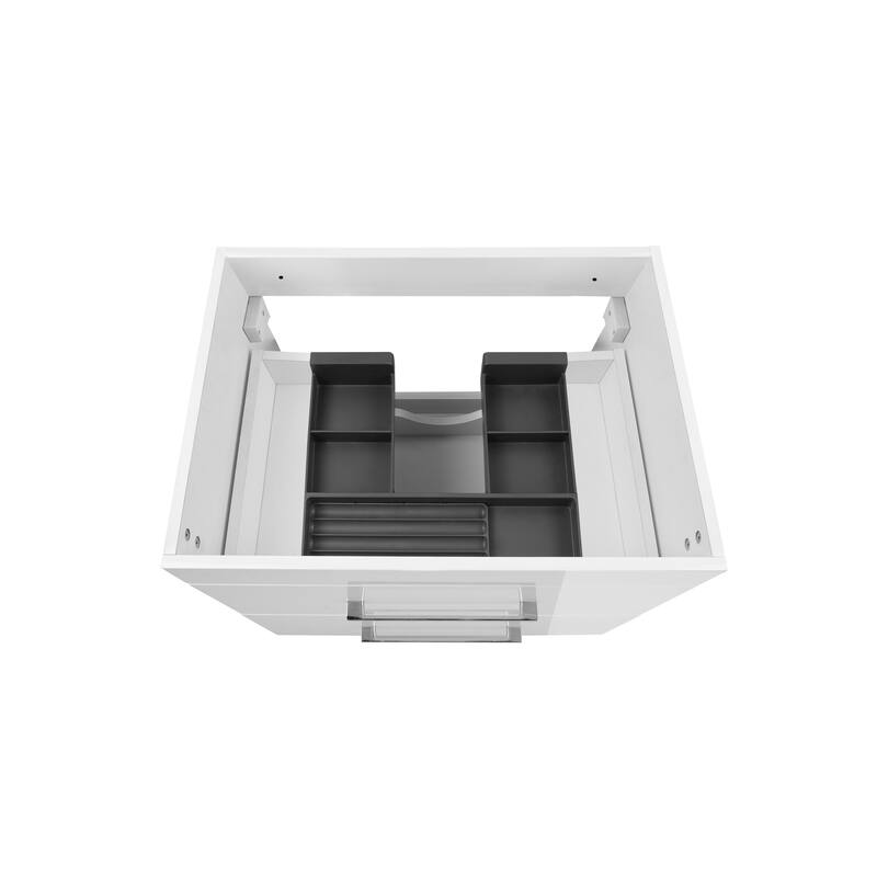 GDFStudio - 24-Inch Gloss Wall-Mounted Bathroom Vanity with Double Drawers Ceramic Sink, and Aluminium Frame