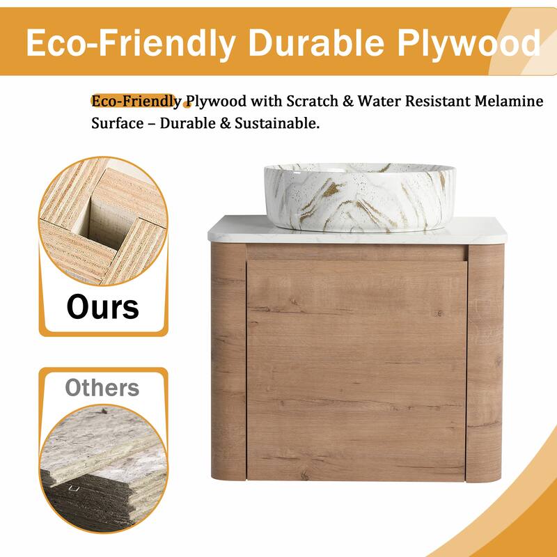 Malwee 24"/30" Floating Bathroom Vanity, Wall Mounted Bathroom Vanity with Ceramic Sink and Soft Close Door