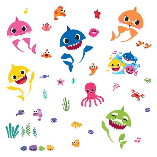 slide 2 of 6, Blue & Pink & Yellow Baby Shark Wall Decals by RoomMates