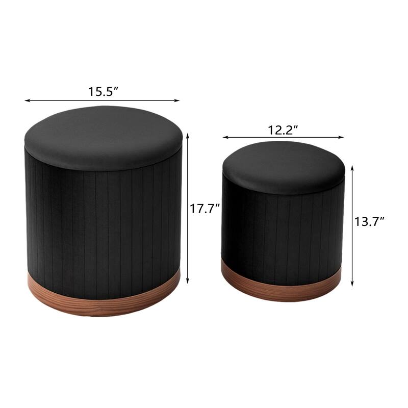 Adeco Round Velvet Storage Ottoman Vanity Stool Footstool (Pack of 2)