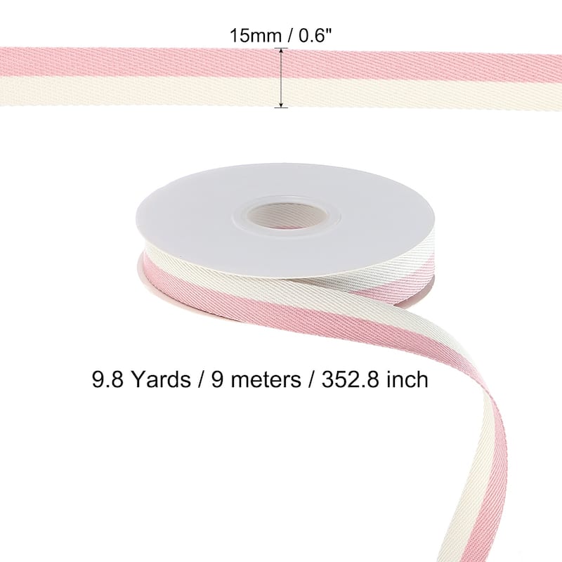 9.8 Yards Christmas Striped Ribbon, Ribbon Candy Roll - Pink/White - 9.8 Yards x 0.6"