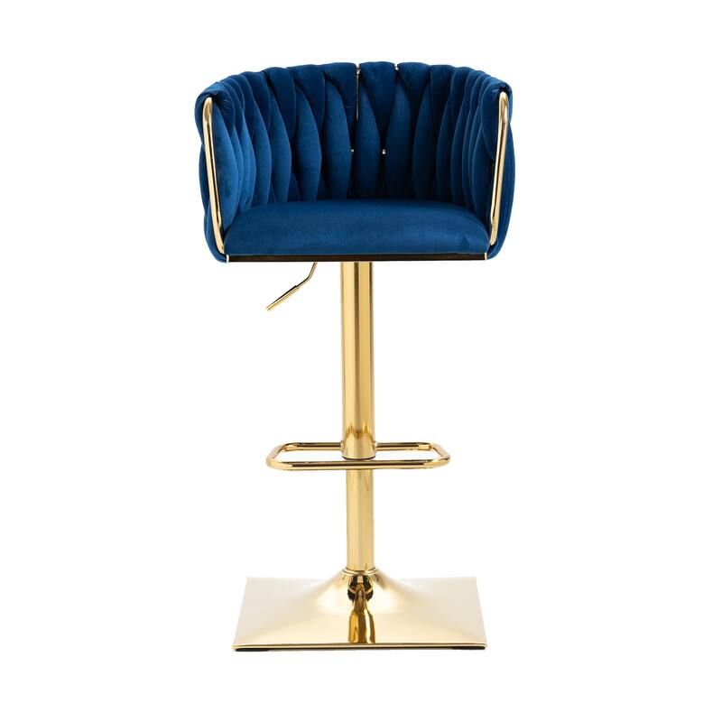 Vintage Velvet Bar Stools with Back and Footrest 2PC/SET,Adjusatble Seat Height from 25.6-32.68 Inch