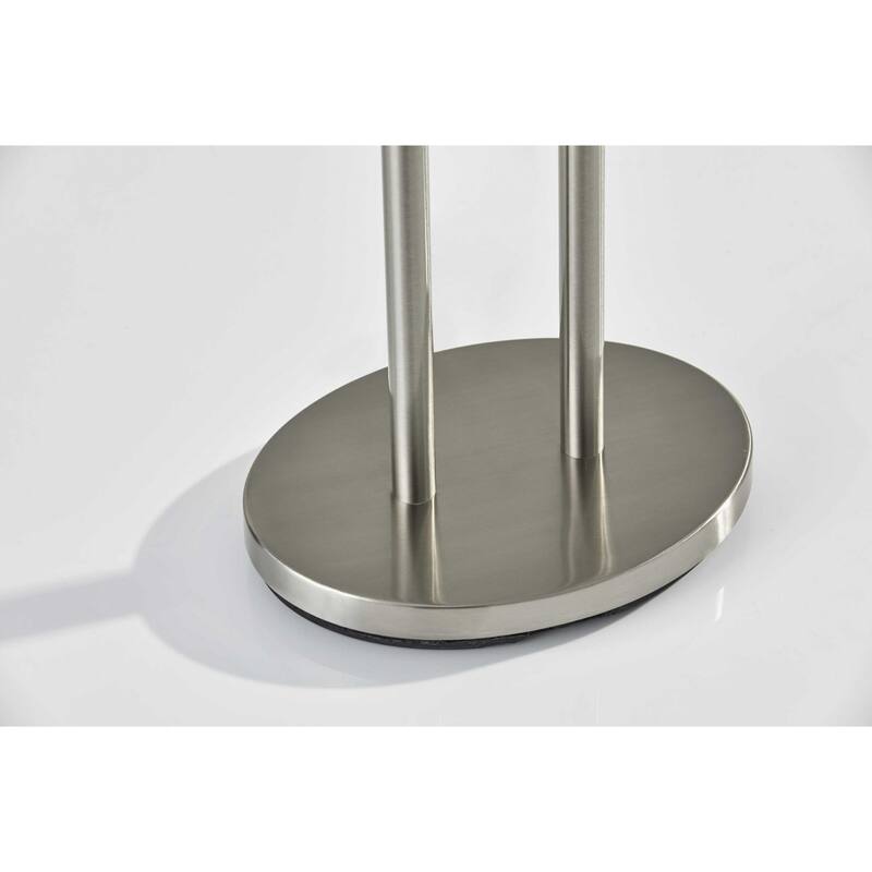 Silver Metal Base Bedside Table Lamp with Grey Linen Drum Shade Pull Chain - 6.5” x 17” x 27” (D x W x H)