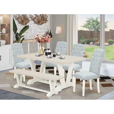 HomeStock 6-Piece Rectangle Natural Oak Finish Solid Wood Top Dining Table with 1-Bench, 4-Chairs
