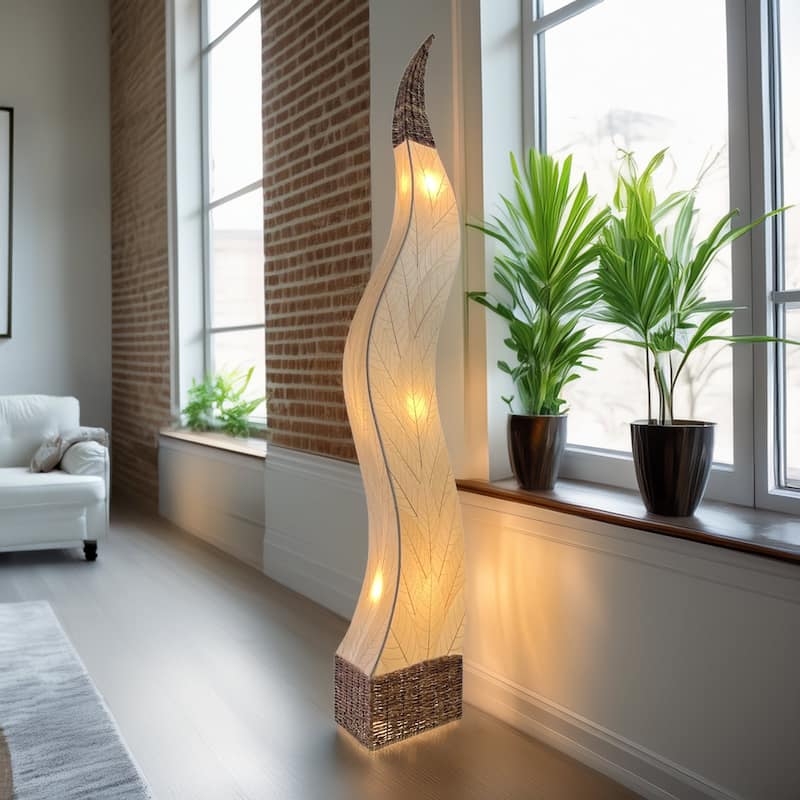 Eangee Handmade Flame Giant Lamp, Cocoa Leaves Shade, 13 x 13 x 72 in. - 13 x 13 x 72 - Natural