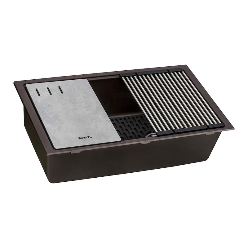Ruvati 33-inch Granite Composite Undermount Workstation Kitchen Sink Coffee Brown - RVG2302ES - 33" x 18-1/2″