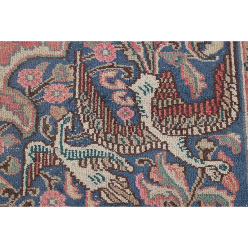 Animals Pink Kashmar Persian Vintage Area Rug Hand-Knotted Wool Carpet - 9'5"x 12'9"