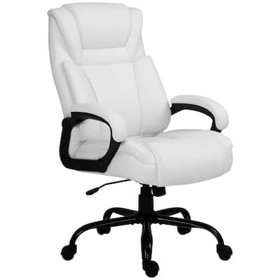 Modern Office Chair PU Leather Ergonomic Office Chair with Adjustable Height Wide Seat and Swivel Wheels, for Office, White