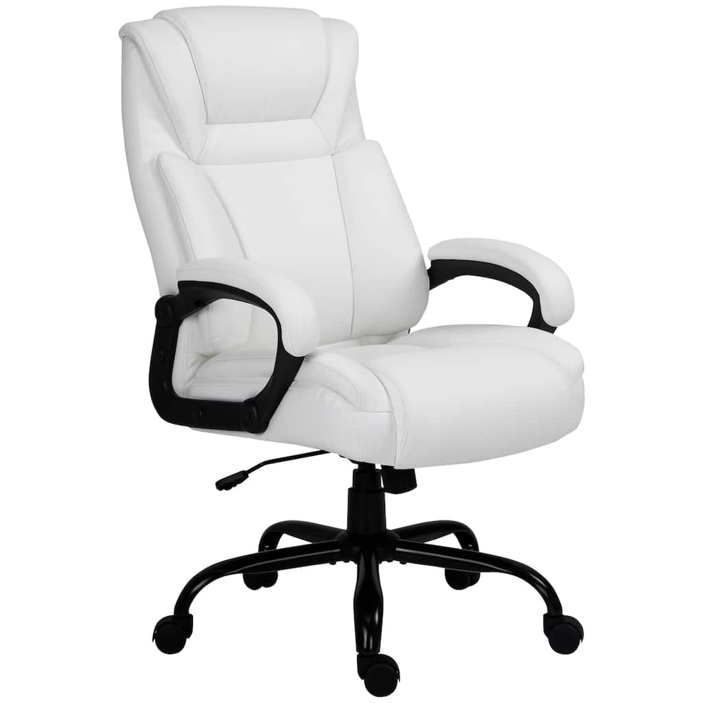 Modern Office Chair PU Leather Ergonomic Office Chair with Adjustable Height Wide Seat and Swivel Wheels, for Office, White