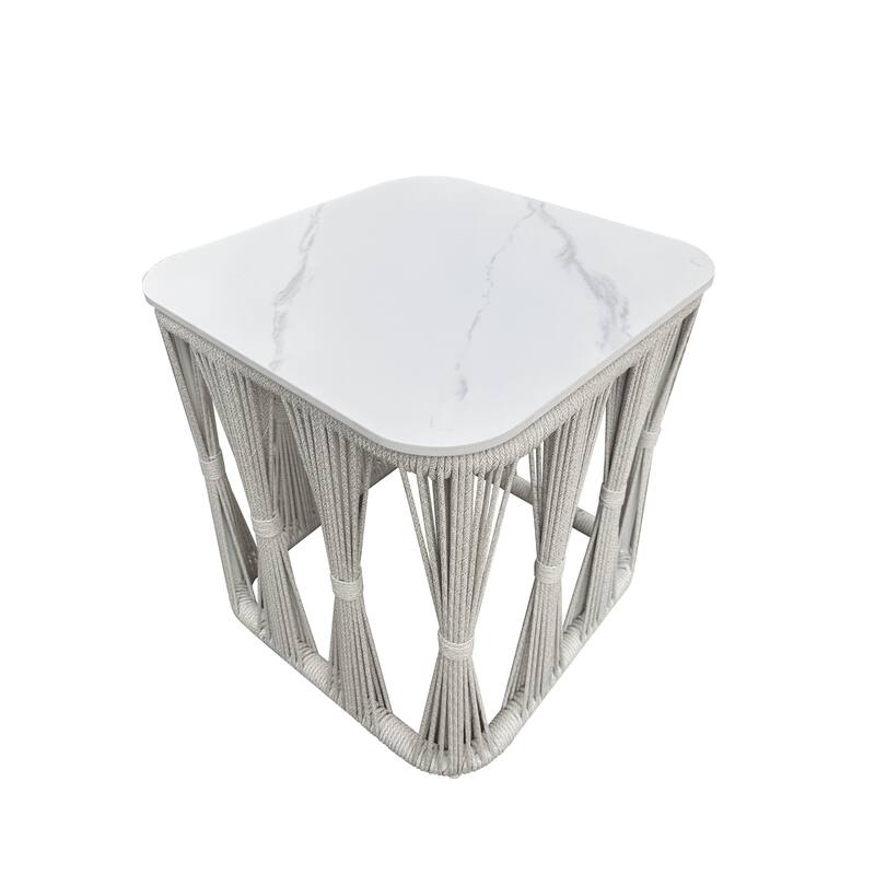 Alexa Outdoor Stone Top End Table, White