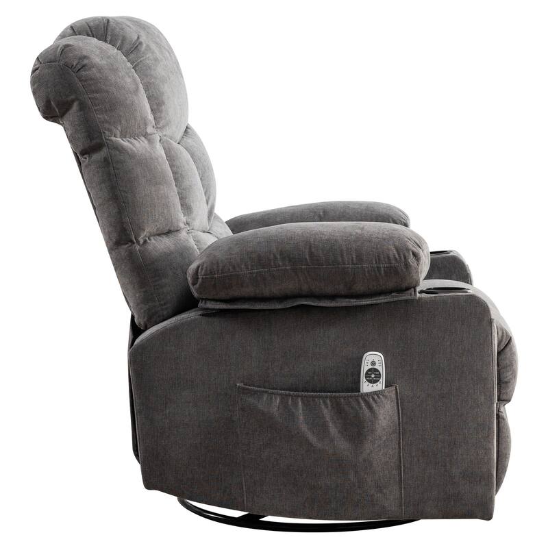 Swivel Massage Recliner Chair with Lumbar Heating, Oversized Lounge Sofa with Cup Holders, USB Port & 2 Side Pockets