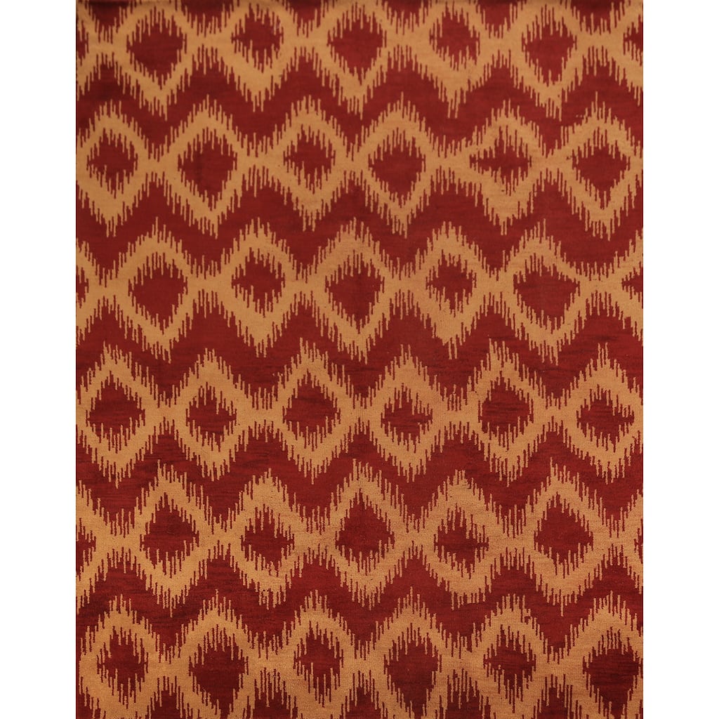 Hand Knotted Oriental 100% Wool Carpet Modern Geometric Red Moroccan Area Rug - 9' 7'' X 7' 11''
