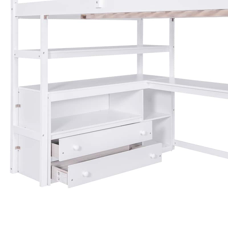 Full Pine Loft Bed with Desk and Storage