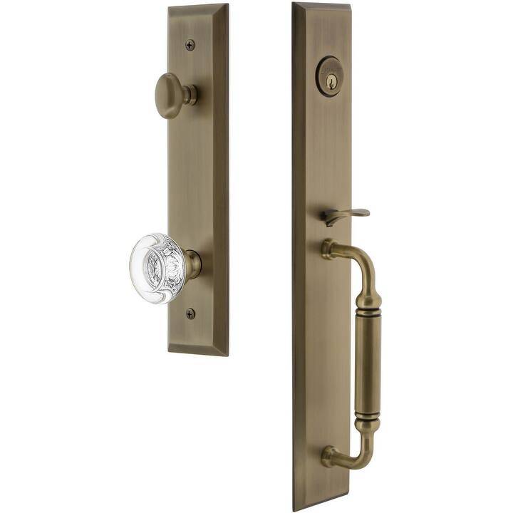 Grandeur Fifth Avenue Solid Brass Rose Dummy "C" Grip Handleset with - Vintage Brass
