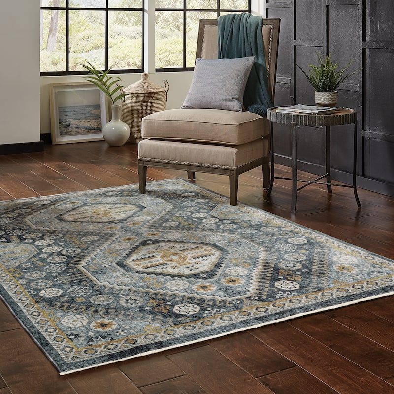 Style Haven Amelie Nomadic Tribal Blue/ Gold Indoor Area Rug - 5' 3" x 7' 6" - Rectangle