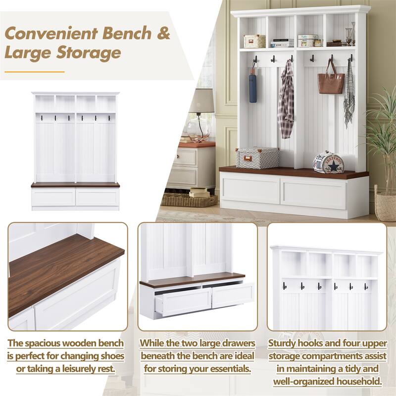 4-in-1 Mudroom Versatile Coat Rack with 2 Large Drawer