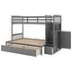 preview thumbnail 20 of 29, Twin Over Full/Twin Bunk Bed with Storage Shelves & Drawers, Wood Bunk Bed Frame with Safety Guardrails, Convertible Bottom Bed