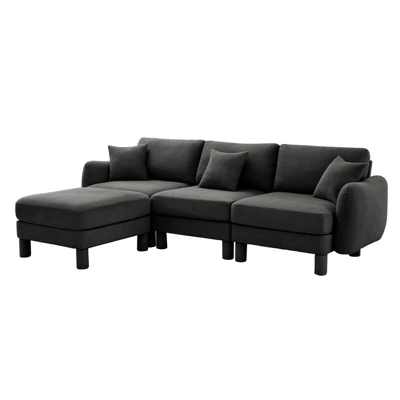 109.4" 3-Seater Modern Upholstered Sofa Couch, Deep-Seat Sectional Sofa with Shell-Shaped Armrests, Leisure Sofa for Living Room