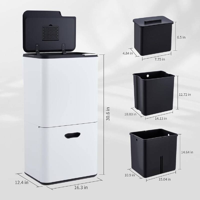 16 Gal Dual Compartment Recycling Bin Kitchen Trash Can
