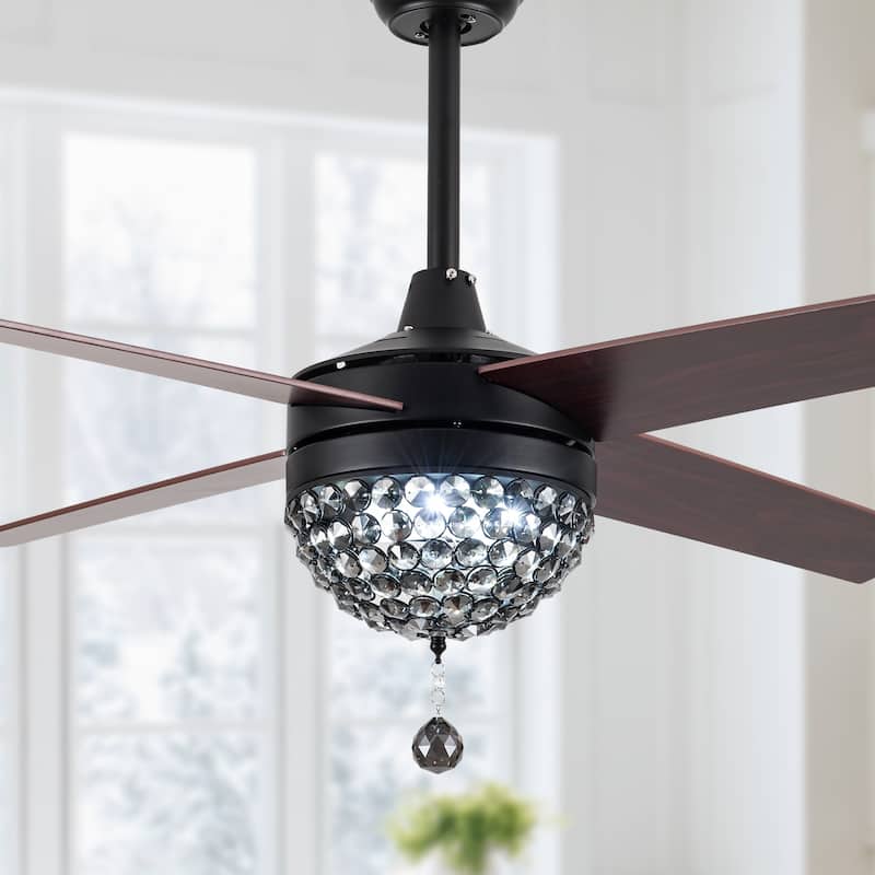 Bella Depot 52" Modern Crystal Ceiling Fan with LED Light, Reversible Ceiling Fan with Remote Control