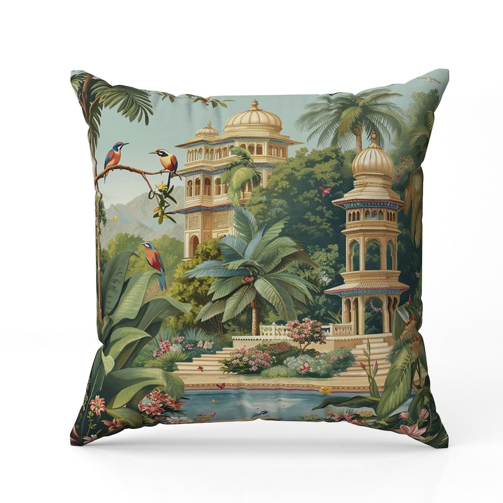 Sanctuary of the Divine Faux Suede Reversible Throw Pillow Green and Orange