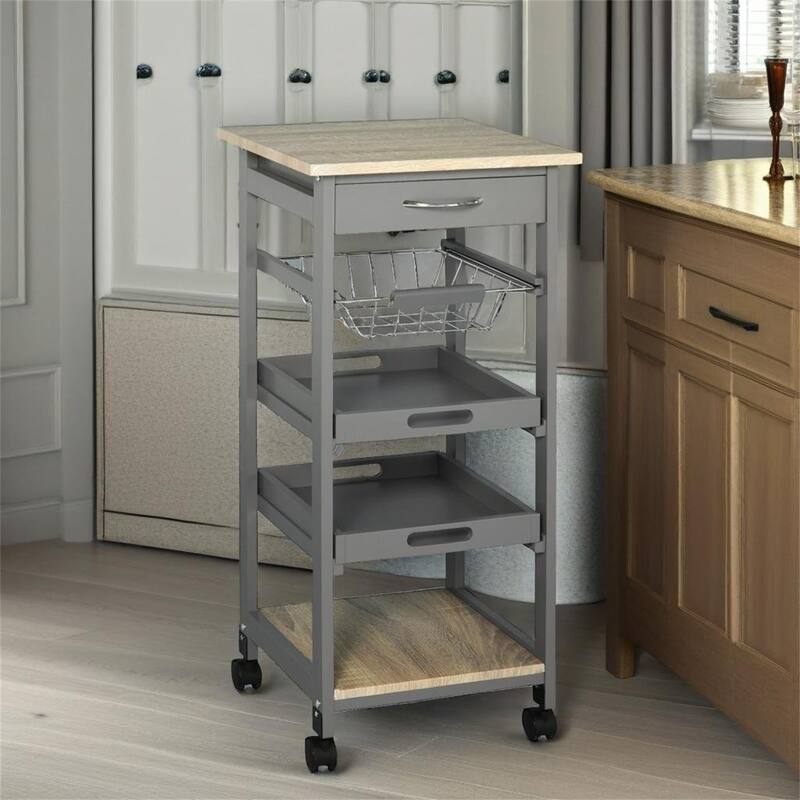 Mobile Rolling Kitchen Island Trolley Serving Cart - Grey