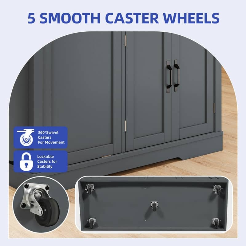 Moasis 50 Inch Drop Leaf Rolling Kitchen Island With Trash Can Storage Cabinet And Drawer