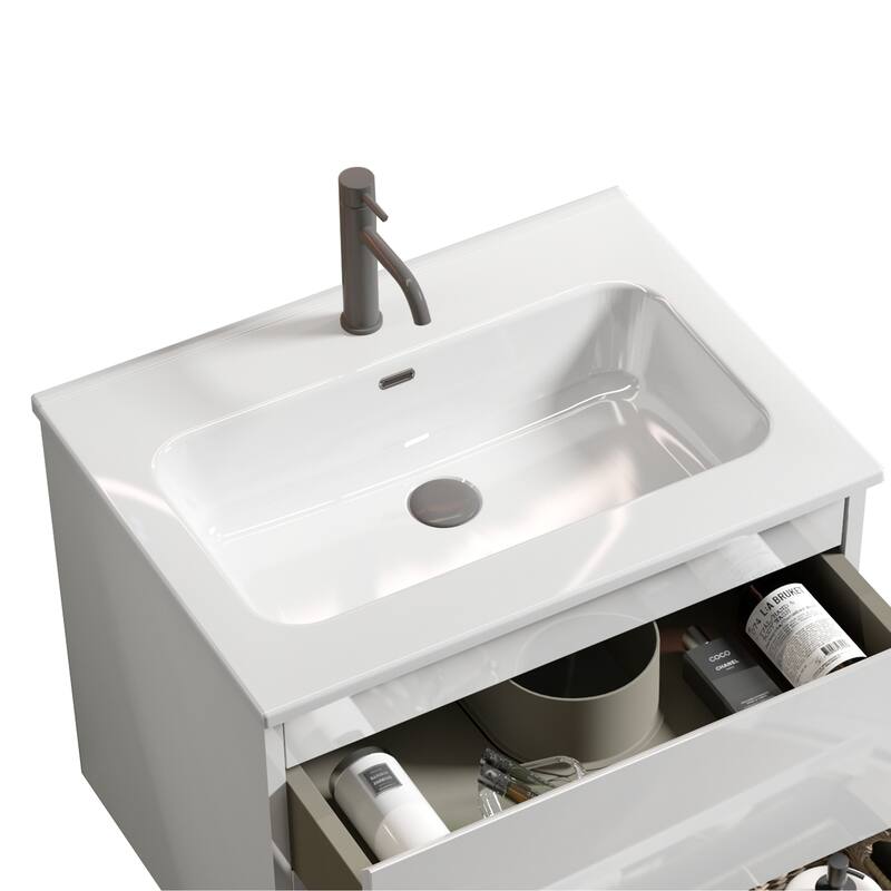 GDFStudio - 30'' Integrated Ceramic Bathroom Sink, Wall-Mount or Countertop Compatible (Faucet & Drain Not Included)