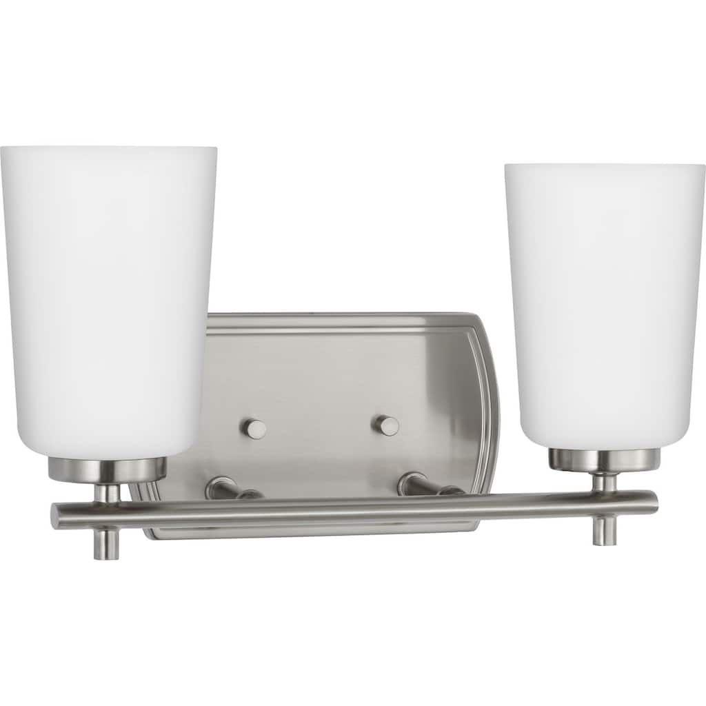 Adley Collection Two-Light Brushed Nickel Etched Opal Glass New Traditional Bath Vanity Light - 13.875 in x 6 in x 7.625 in