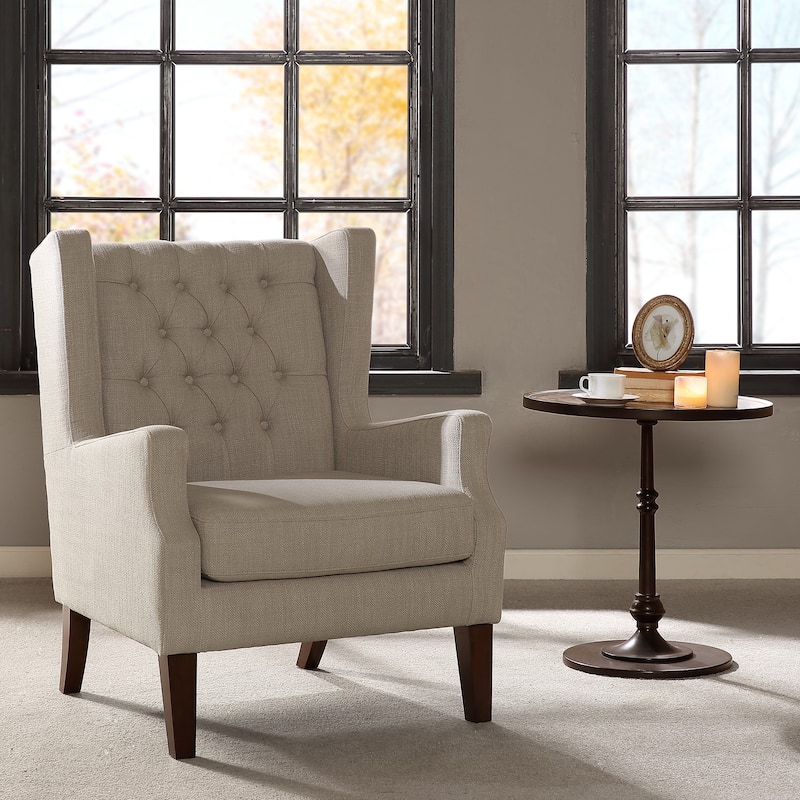Madison Park Roan Linen Button Tufted Wing Chair - Linen