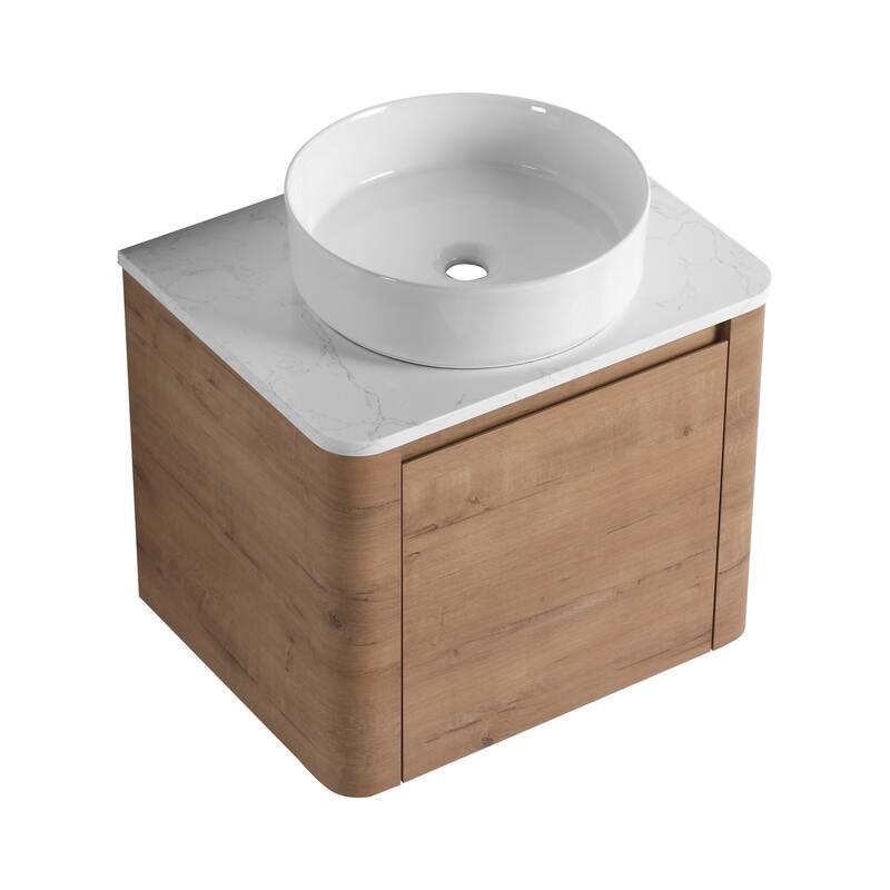 24'' Wall-Mounted Bathroom Vanity With Ceramic Art Sink & 1-Soft-Close Door,KD-Packing, Plywood