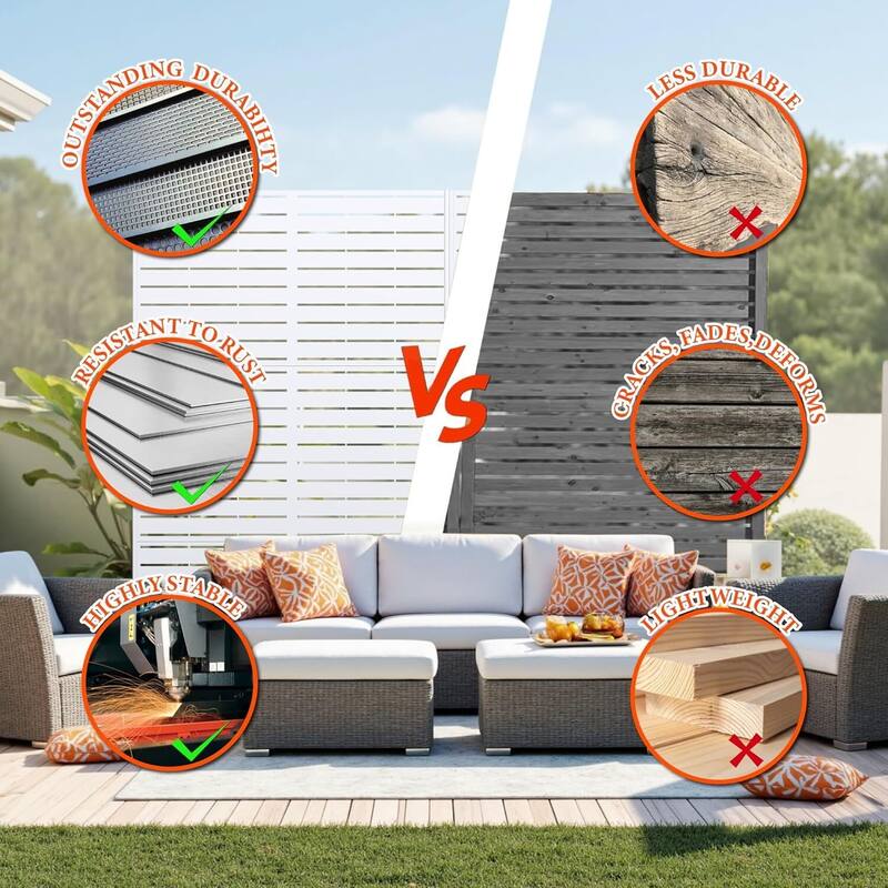 Privacy Screen, Privacy Screens and Panel, Freestanding Decorative Fence for Patio Lawn, White Louvered