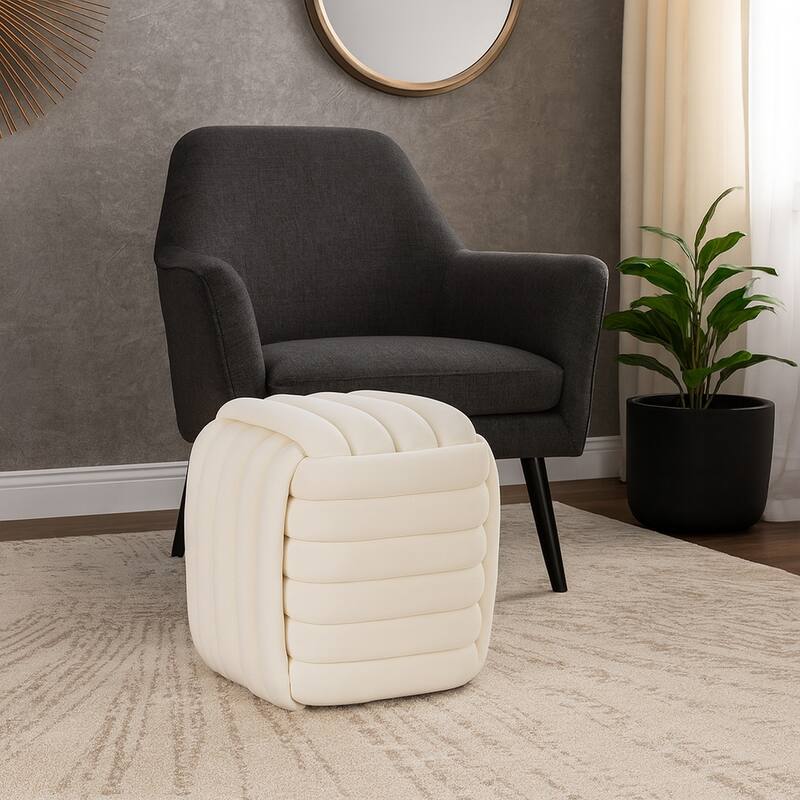 Modern Velvet Cube Knot Accent Stool with Layered Cushion Design